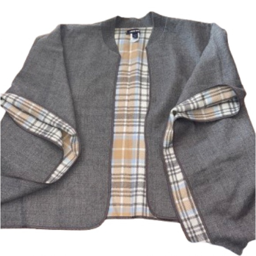 Lands' End Tan and Blue Plaid cape one size